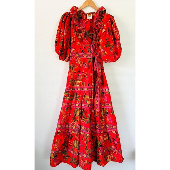 FARM RIO Womens Sz M Red Secret Garden Organic Cotton Maxi Dress - Picture 16 of 16